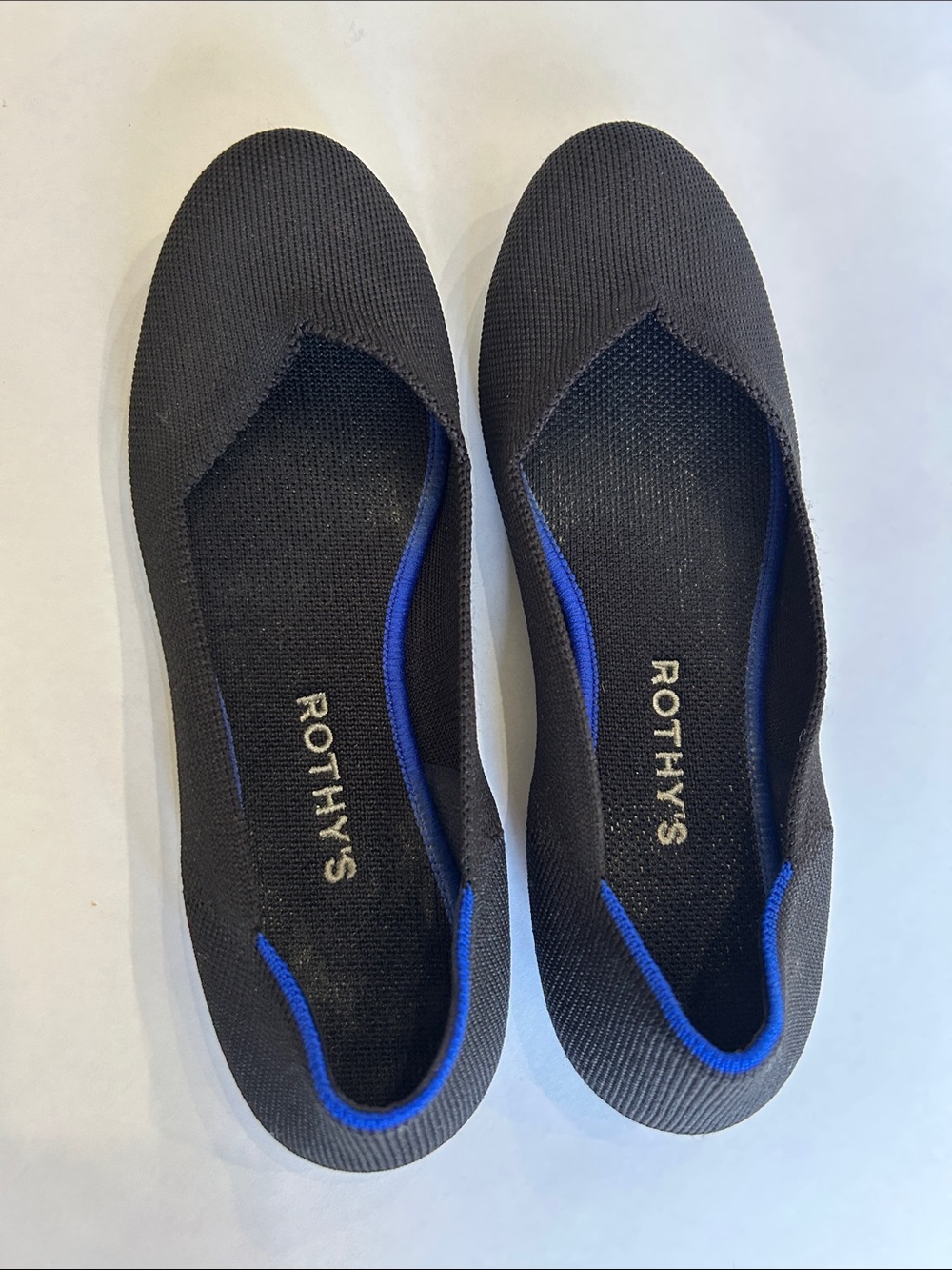 Rothy's Black Knit Flats with Blue Trim